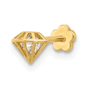 14K 18 Gauge Polished CZ 3D Diamond Shaped Cartilage