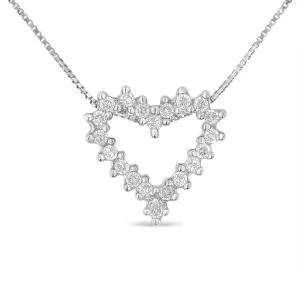 14K White Gold Round Cut Diamond Shimmering Love Heart Pendant Necklace