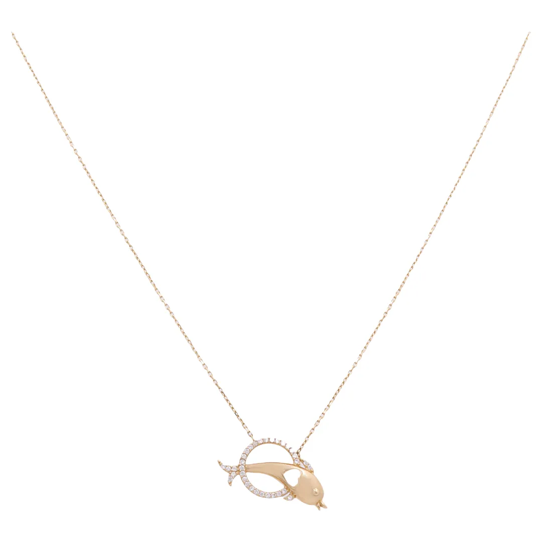 14K Yellow Gold Dolphin Heart Necklace