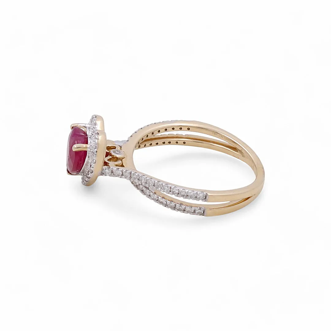 14K Yellow Gold Woman Ring with Diamonds and Heart Ruby