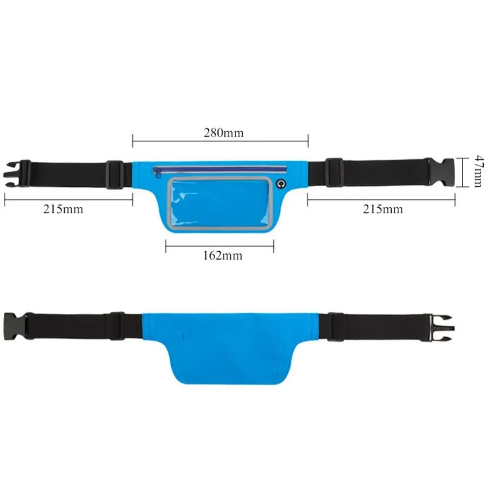 (15.5x8cm) Universal fitness sports belt fanny pack with touch function   additional pocket up to 6.5" - Black