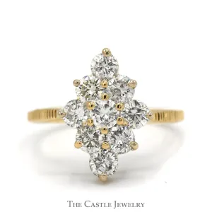 1.75cttw Marquise Shaped Diamond Cluster Ring with Notched Sides in 14k Yellow Gold