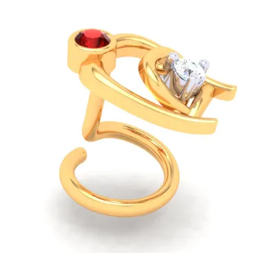 22KT Two Bamboo Kulo Shaped Nosepin With A Yellow And Red Stone From Online Exclusive Collection