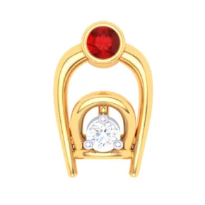22KT Two Bamboo Kulo Shaped Nosepin With A Yellow And Red Stone From Online Exclusive Collection