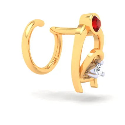 22KT Two Bamboo Kulo Shaped Nosepin With A Yellow And Red Stone From Online Exclusive Collection