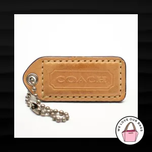 2" Medium COACH TAN WHITE LEATHER KEY FOB BAG CHARM KEYCHAIN HANGTAG TAG