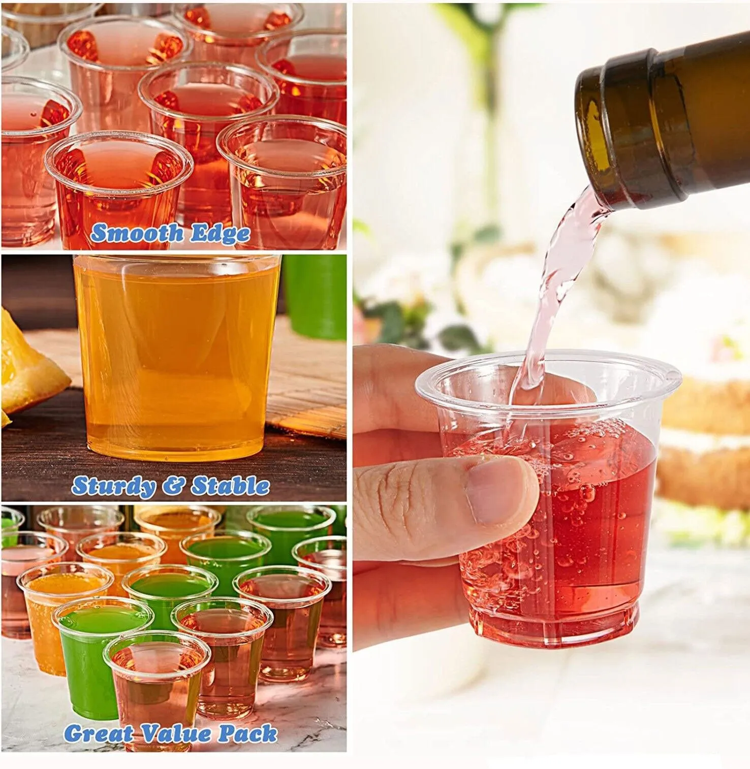 48 PCS Clear Shot Glasses Plastic Disposable Cups Wine Party Catering Bar 2oz