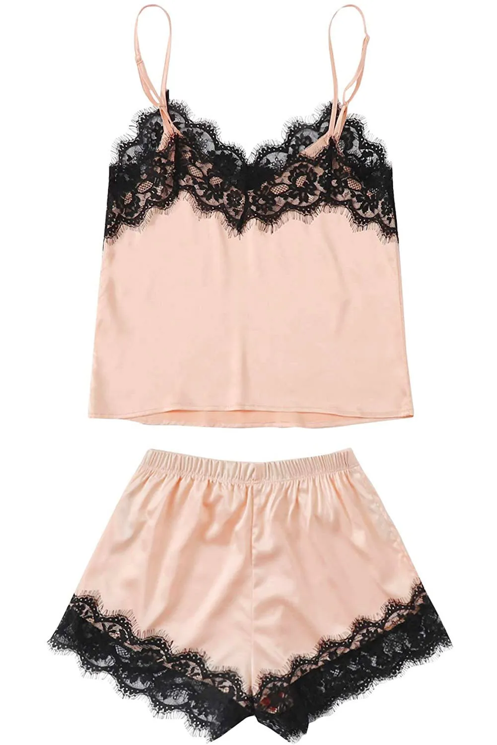 5-Piece Pajama Set: Luxurious Satin, Elegant Lace