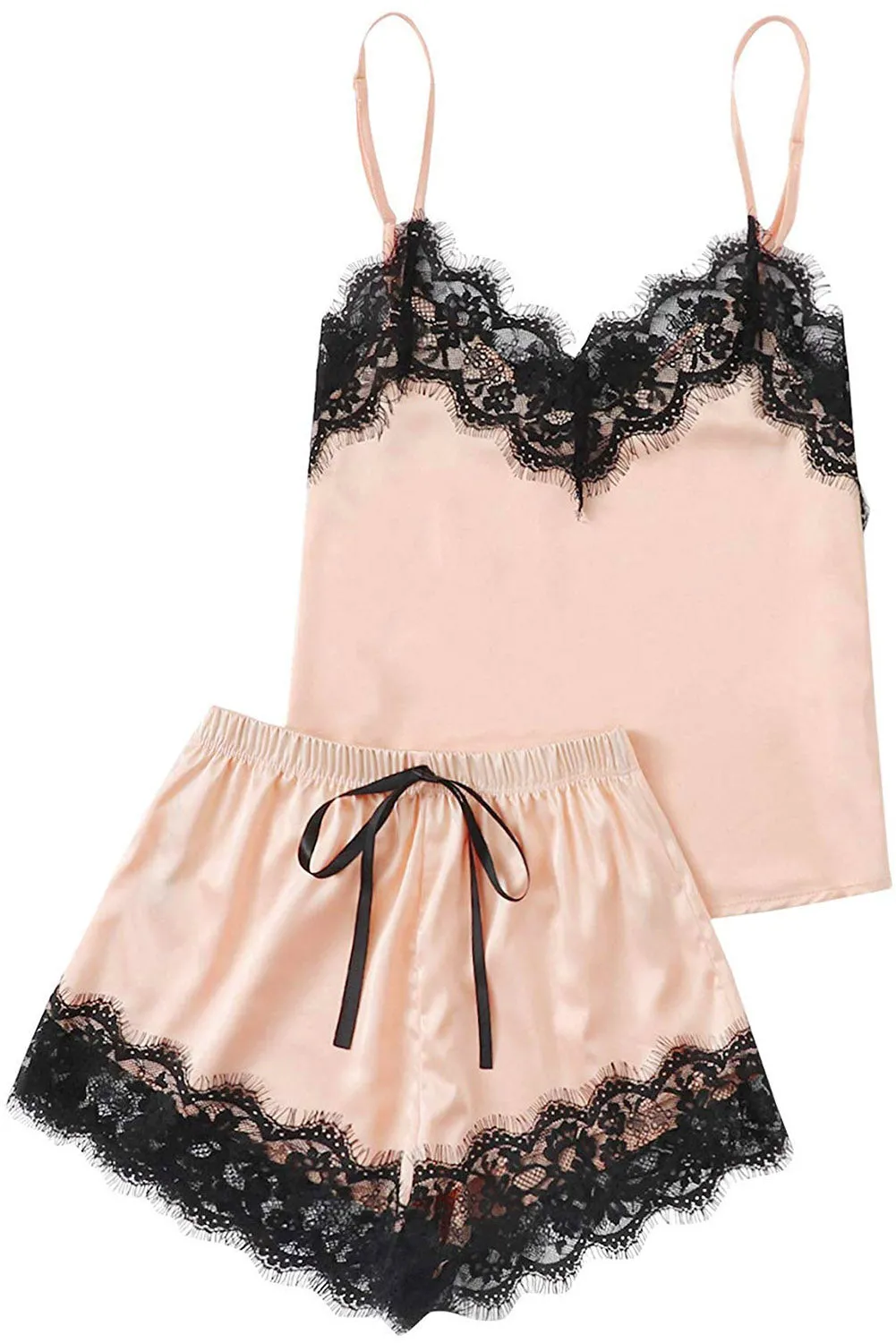5-Piece Pajama Set: Luxurious Satin, Elegant Lace