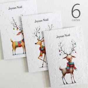 6 Plantable Christmas Cards - Reindeer