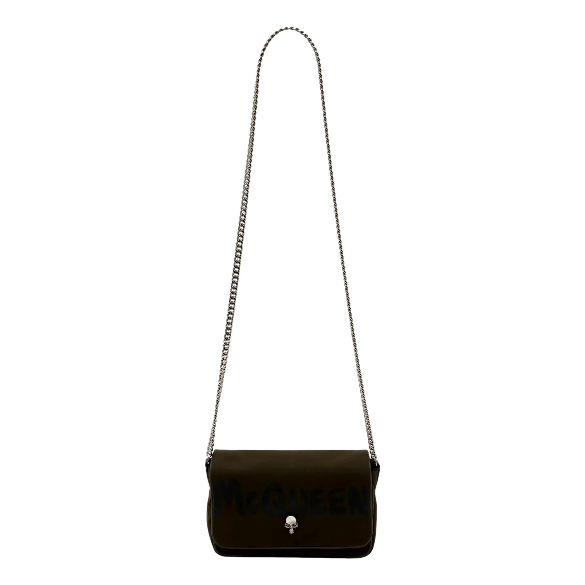 Alexander McQueen Army Green Nylon Graffiti Skull Shoulder Bag
