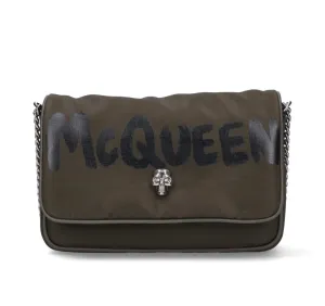 Alexander McQueen Logo Printed Skull Stud Shoulder Bag