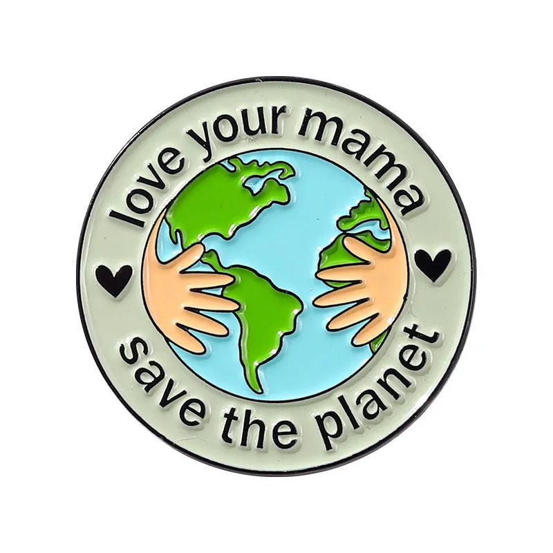 Amazon Love Earth Brooch Green round Environmental Protection Golden M Badge Wear Medal Collar Pin Brooch