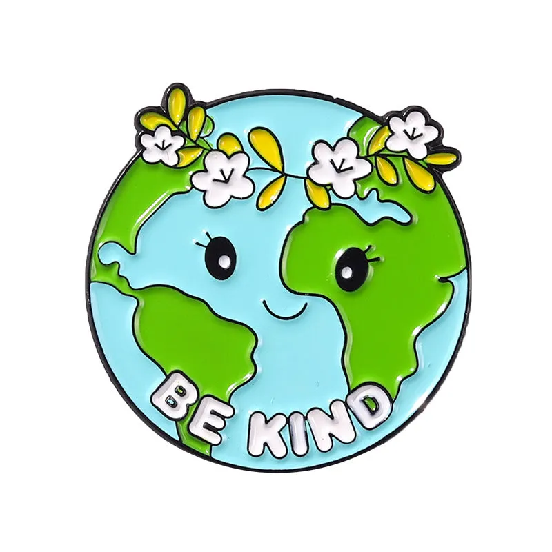 Amazon Love Earth Brooch Green round Environmental Protection Golden M Badge Wear Medal Collar Pin Brooch