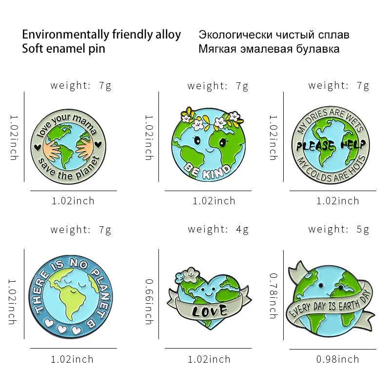 Amazon Love Earth Brooch Green round Environmental Protection Golden M Badge Wear Medal Collar Pin Brooch