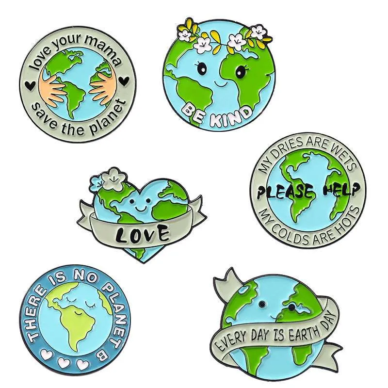 Amazon Love Earth Brooch Green round Environmental Protection Golden M Badge Wear Medal Collar Pin Brooch