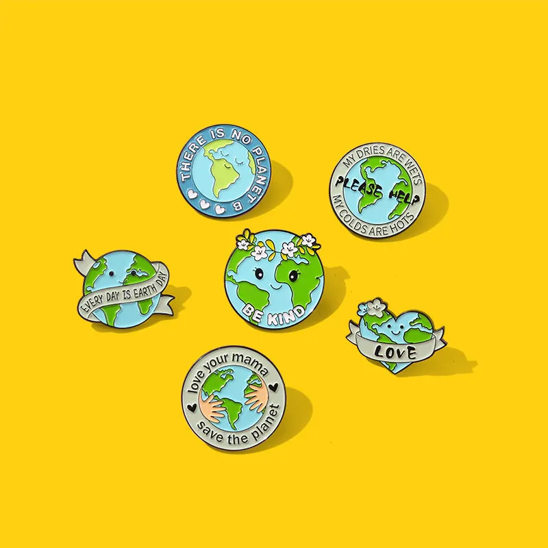 Amazon Love Earth Brooch Green round Environmental Protection Golden M Badge Wear Medal Collar Pin Brooch