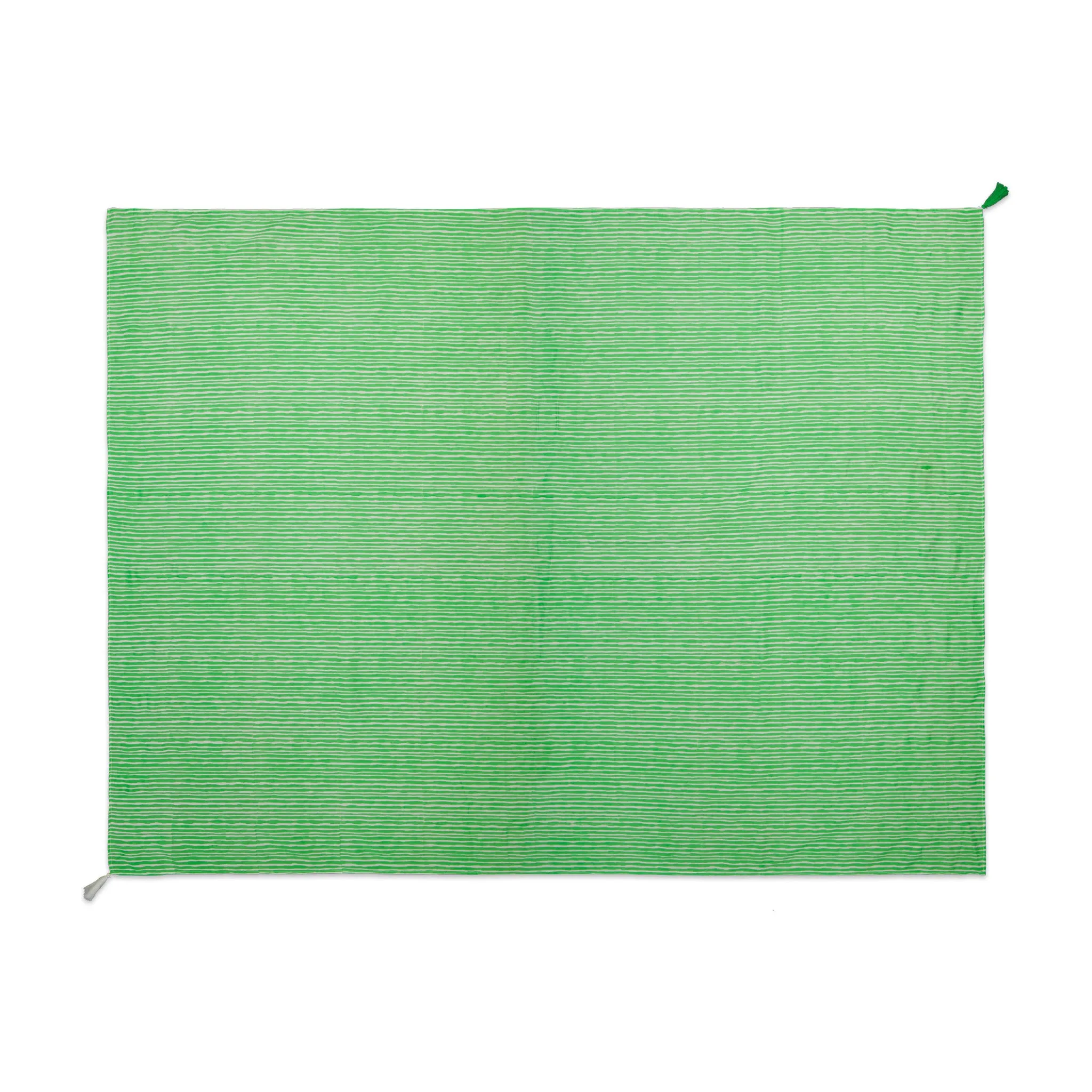 Anni Sarong with Tassels in Green and White Wavy Stripe