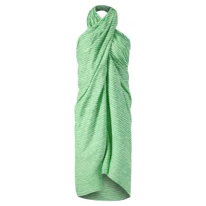 Anni Sarong with Tassels in Green and White Wavy Stripe