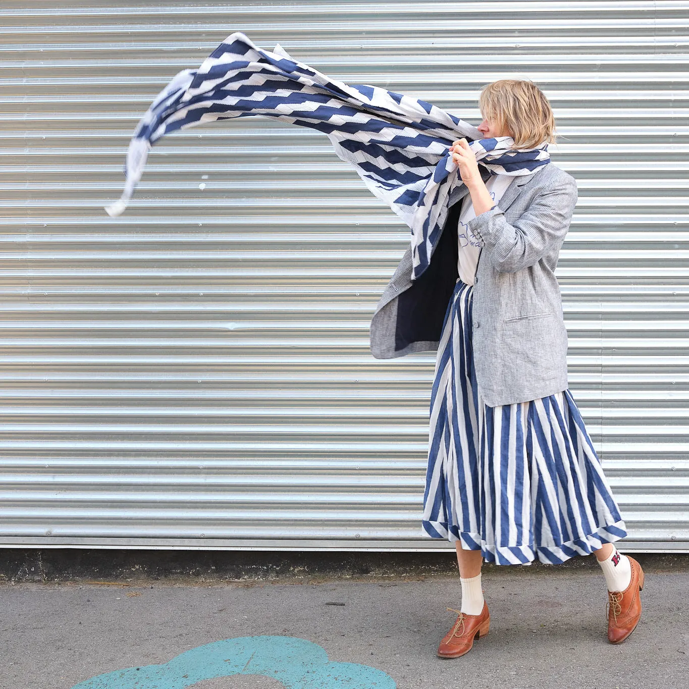 Anni Sarong with Tassels in Navy Zigzag
