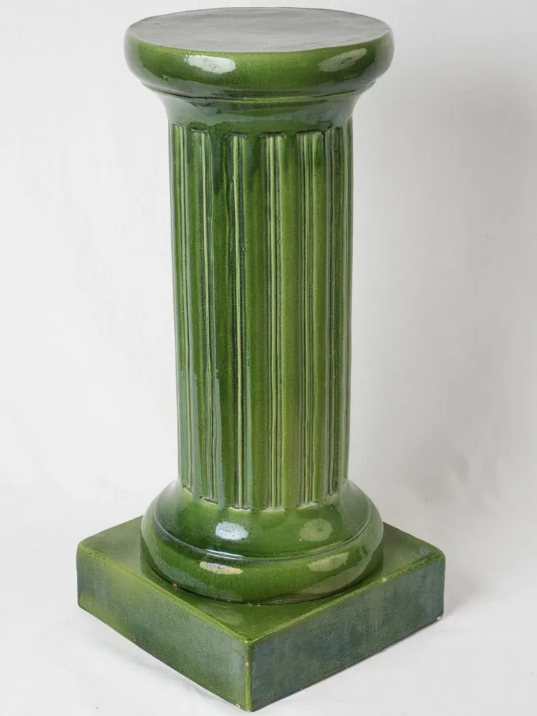 Antique French ceramic display pedestal w/ green glaze- column 30¼"