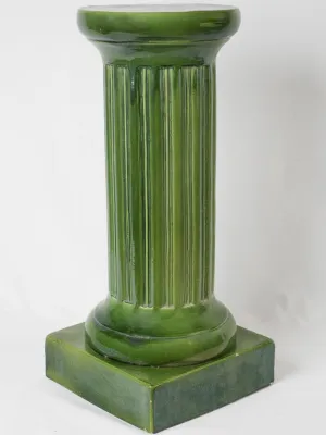 Antique French ceramic display pedestal w/ green glaze- column 30¼"