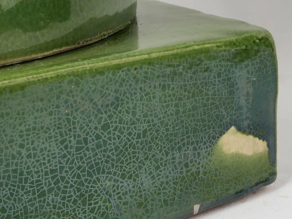Antique French ceramic display pedestal w/ green glaze- column 30¼"