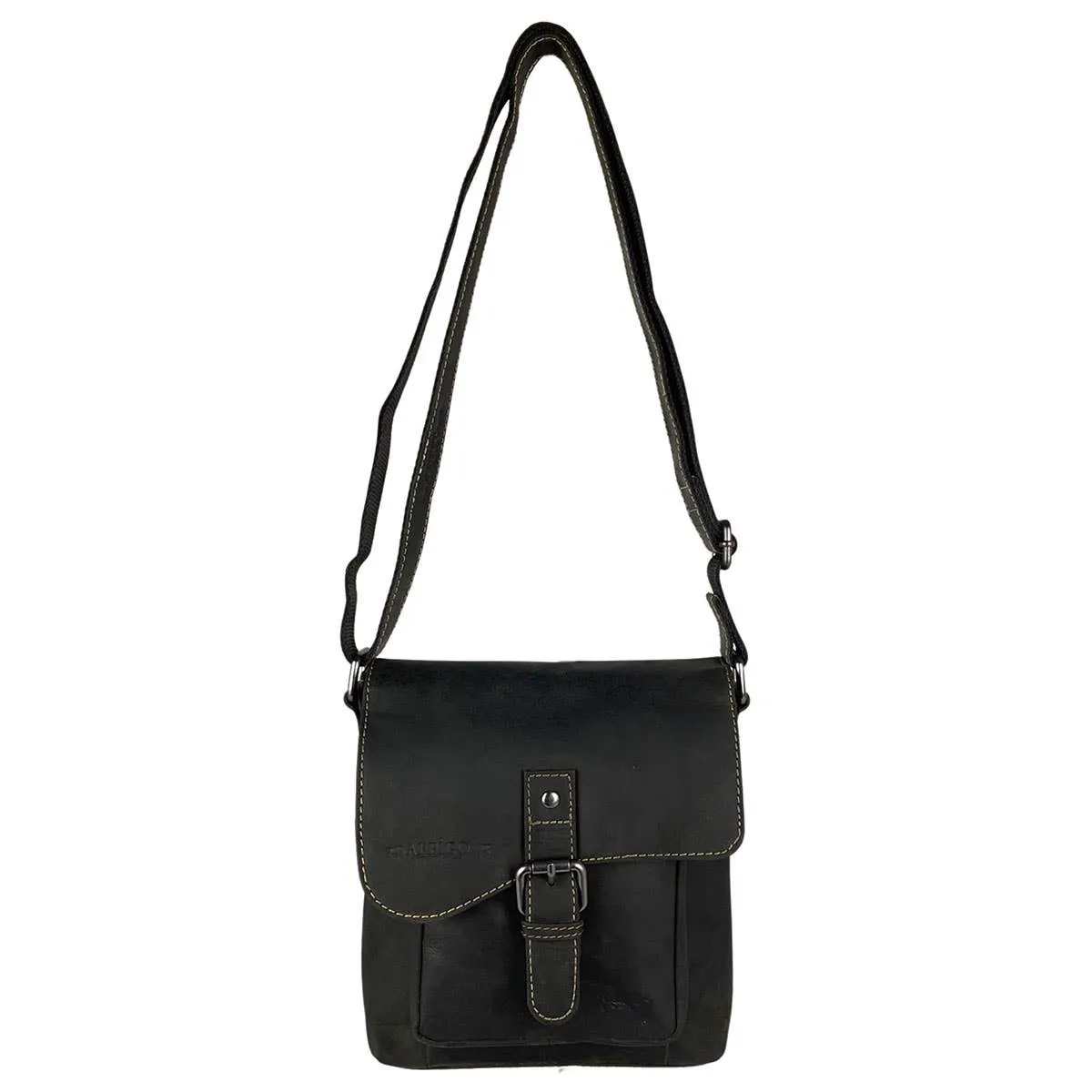Arrigo Shoulder Bag with Flap - Buffalo Leather - Sort