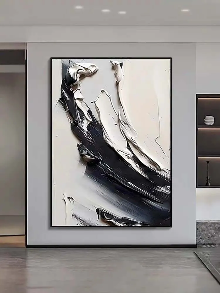 Beauty of Cream Black and White Textured Painting