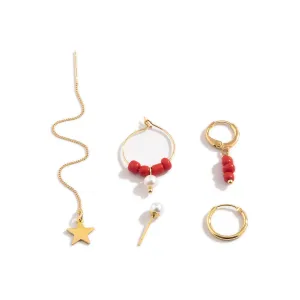 Beige Pearl Earrings and Geometric Star Shaped Earrings Set with Cross-border Jewelry