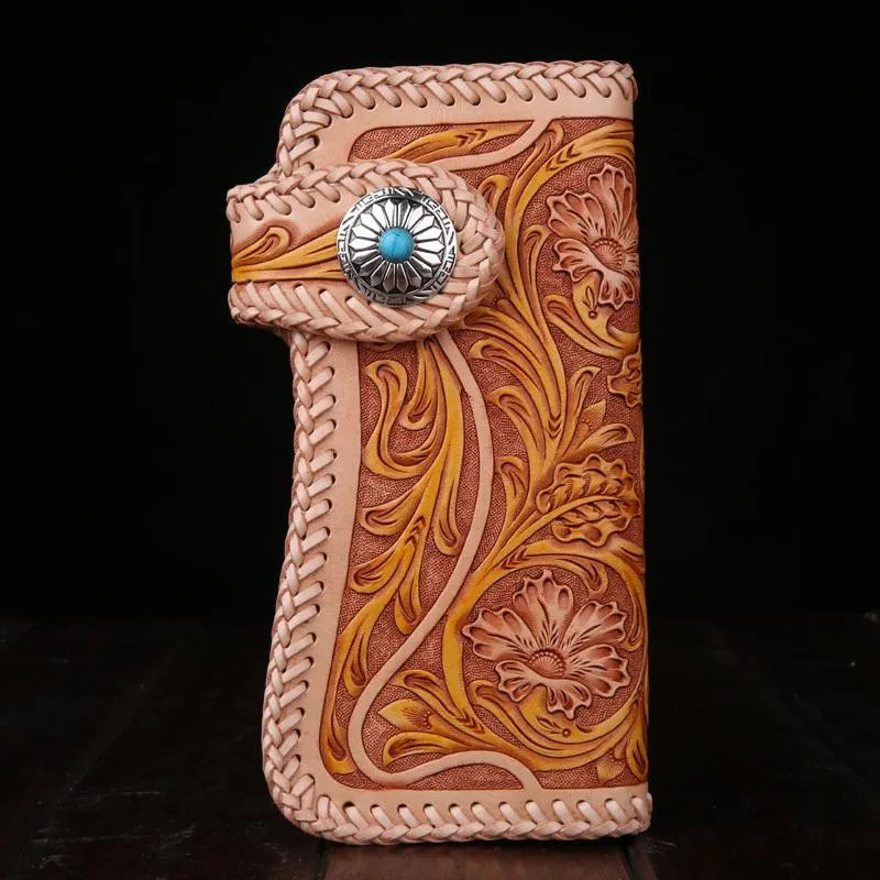 Best Floral Tooled Leather Wallet Mens Handmade Biker Wallet Biker Chain Wallet Wallet with Chain