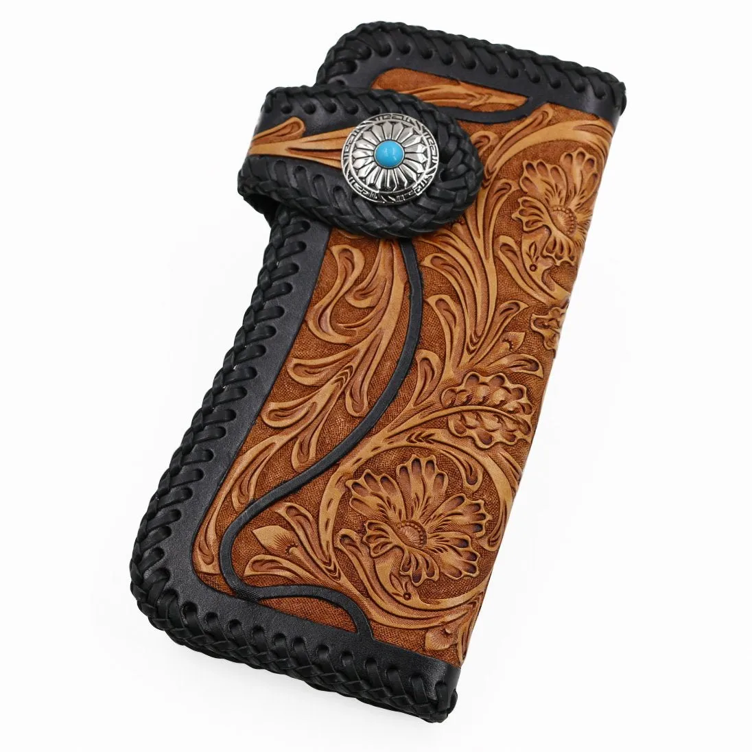 Best Floral Tooled Leather Wallet Mens Handmade Biker Wallet Biker Chain Wallet Wallet with Chain