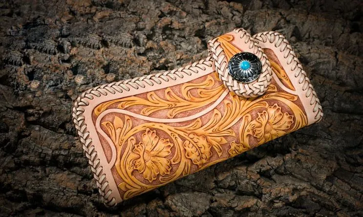 Best Floral Tooled Leather Wallet Mens Handmade Biker Wallet Biker Chain Wallet Wallet with Chain