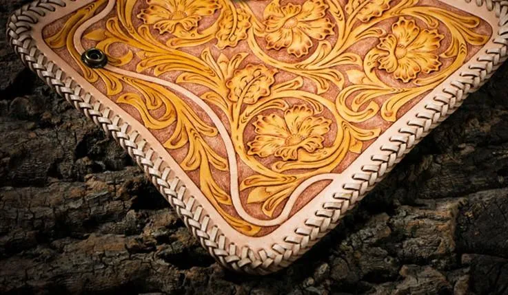 Best Floral Tooled Leather Wallet Mens Handmade Biker Wallet Biker Chain Wallet Wallet with Chain