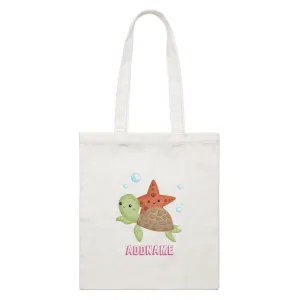 Birthday Mermaid Turtle And Starfish Addname White Canvas Bag
