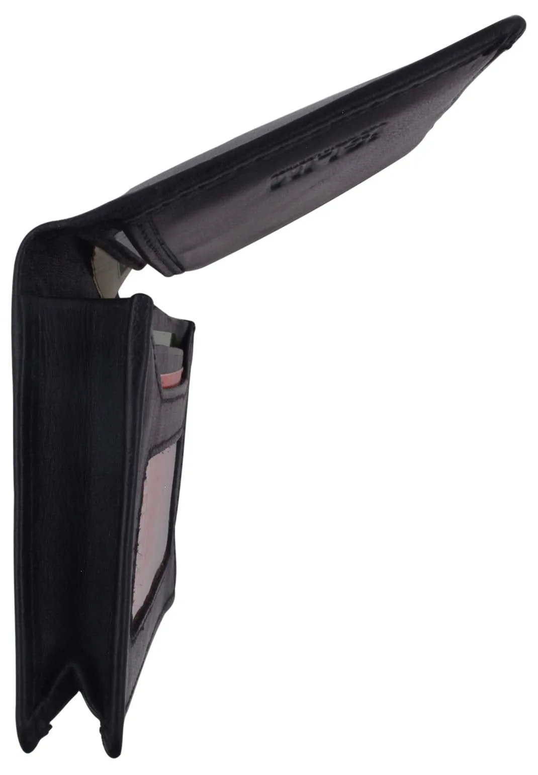 Black Bifold Leather Wallet Men's Front Pocket Credit Card ID Holder Small