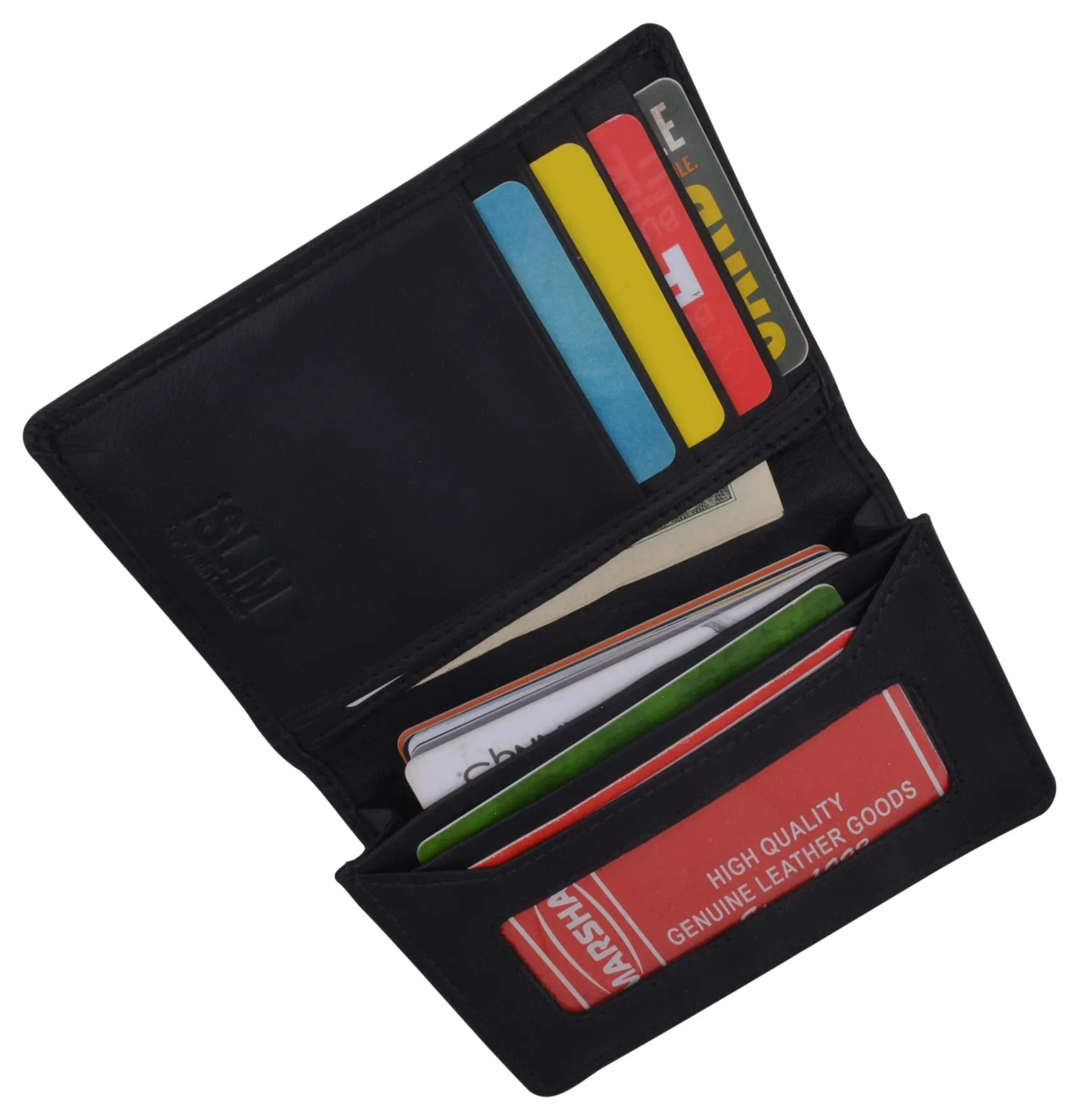 Black Bifold Leather Wallet Men's Front Pocket Credit Card ID Holder Small