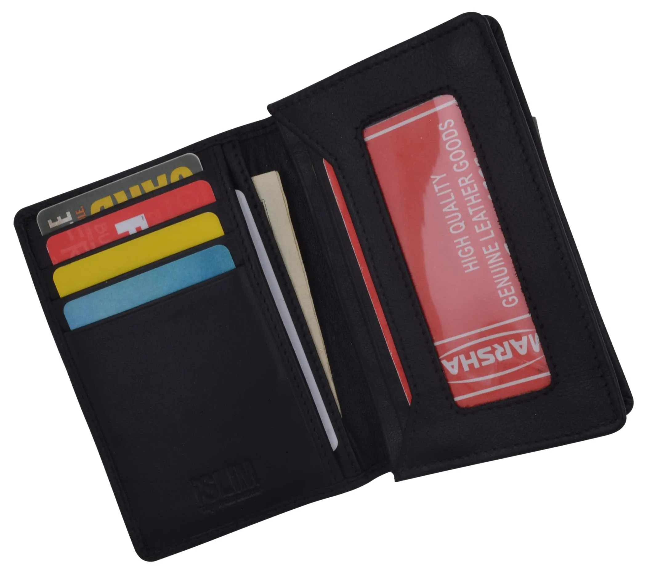 Black Bifold Leather Wallet Men's Front Pocket Credit Card ID Holder Small