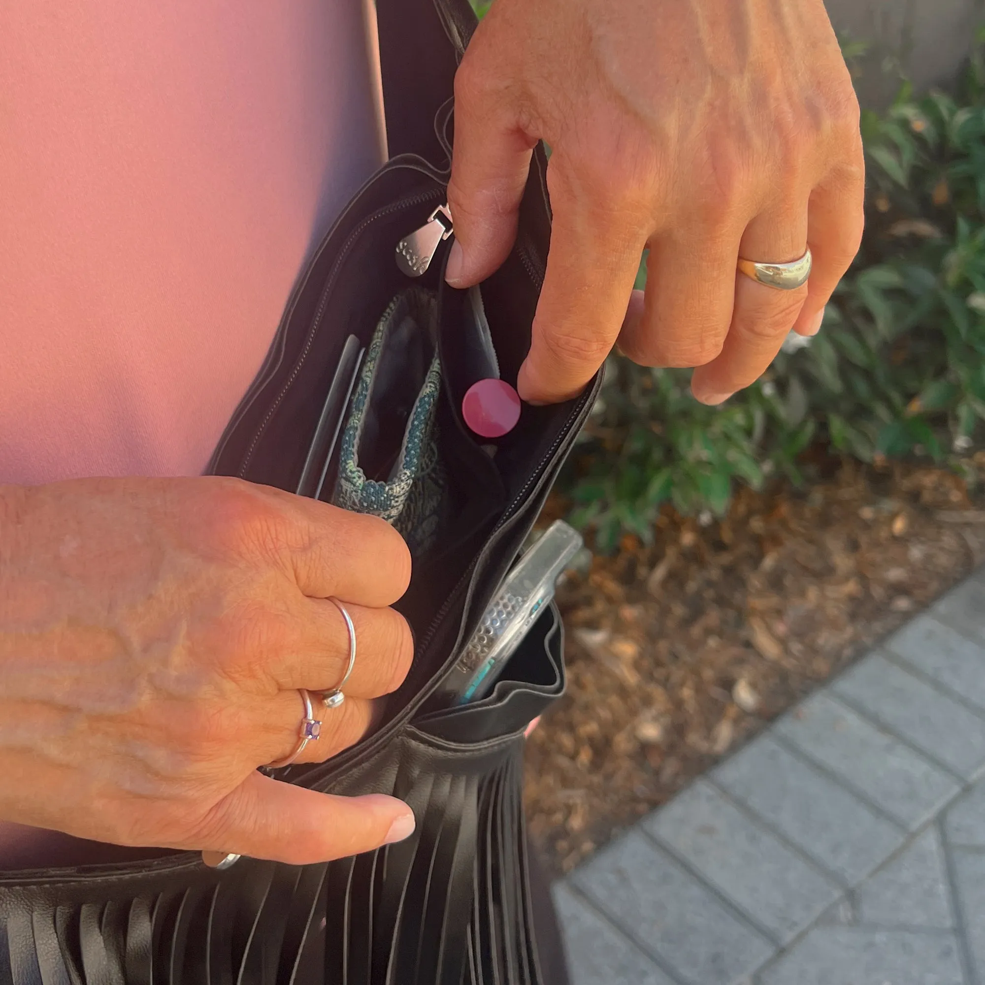 Black Faux Leather Fringe Sash Bag