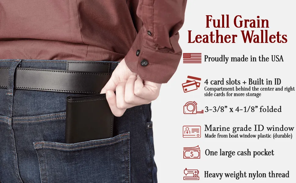 Black Premium Leather Trifold Wallet with ID Window