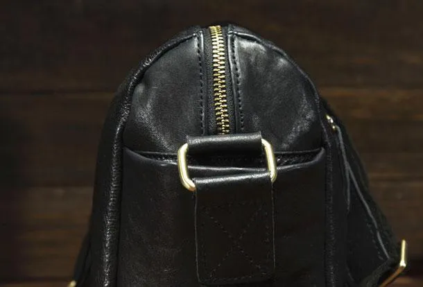 Black Small Leather Messenger Bag Chest Bag Side Bag Courier bag For Men
