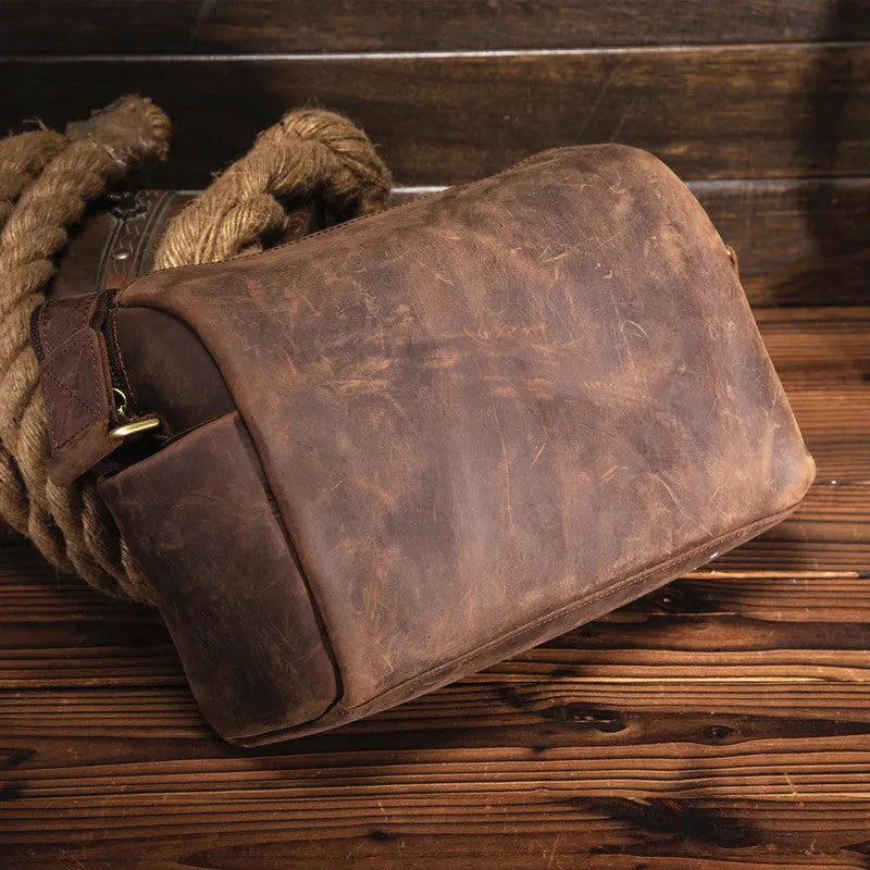 Black Small Leather Messenger Bag Chest Bag Side Bag Courier bag For Men