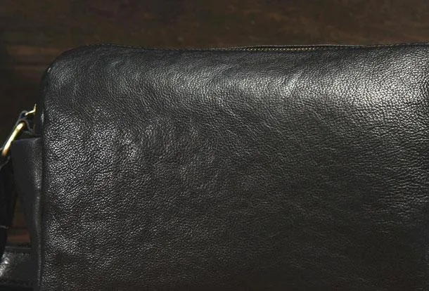 Black Small Leather Messenger Bag Chest Bag Side Bag Courier bag For Men