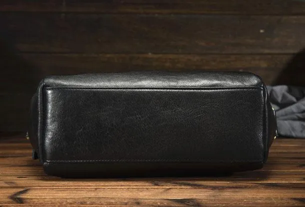 Black Small Leather Messenger Bag Chest Bag Side Bag Courier bag For Men