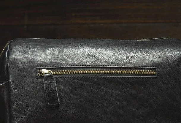 Black Small Leather Messenger Bag Chest Bag Side Bag Courier bag For Men