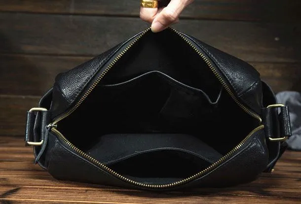 Black Small Leather Messenger Bag Chest Bag Side Bag Courier bag For Men
