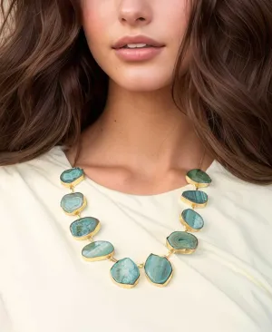 Blue Agate Statement Necklace with Gold-Plated Brass
