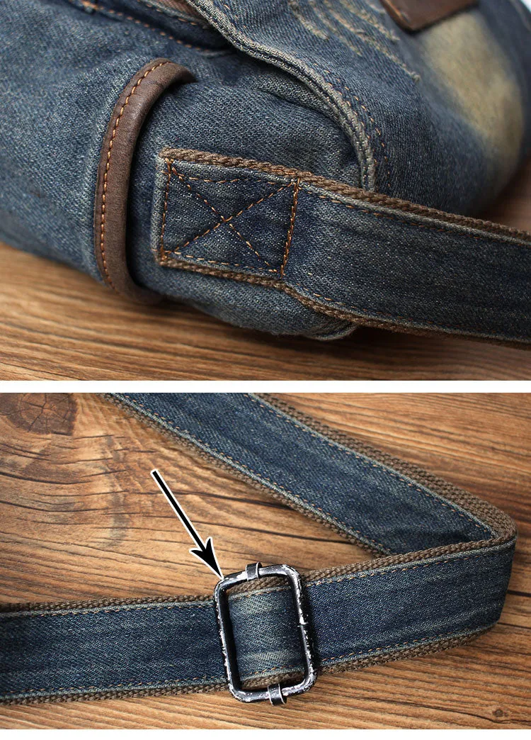 Blue Denim Mens Small Side Bag Denim Small Messenger Bag Vintage Denim Crossbody Bag For Women