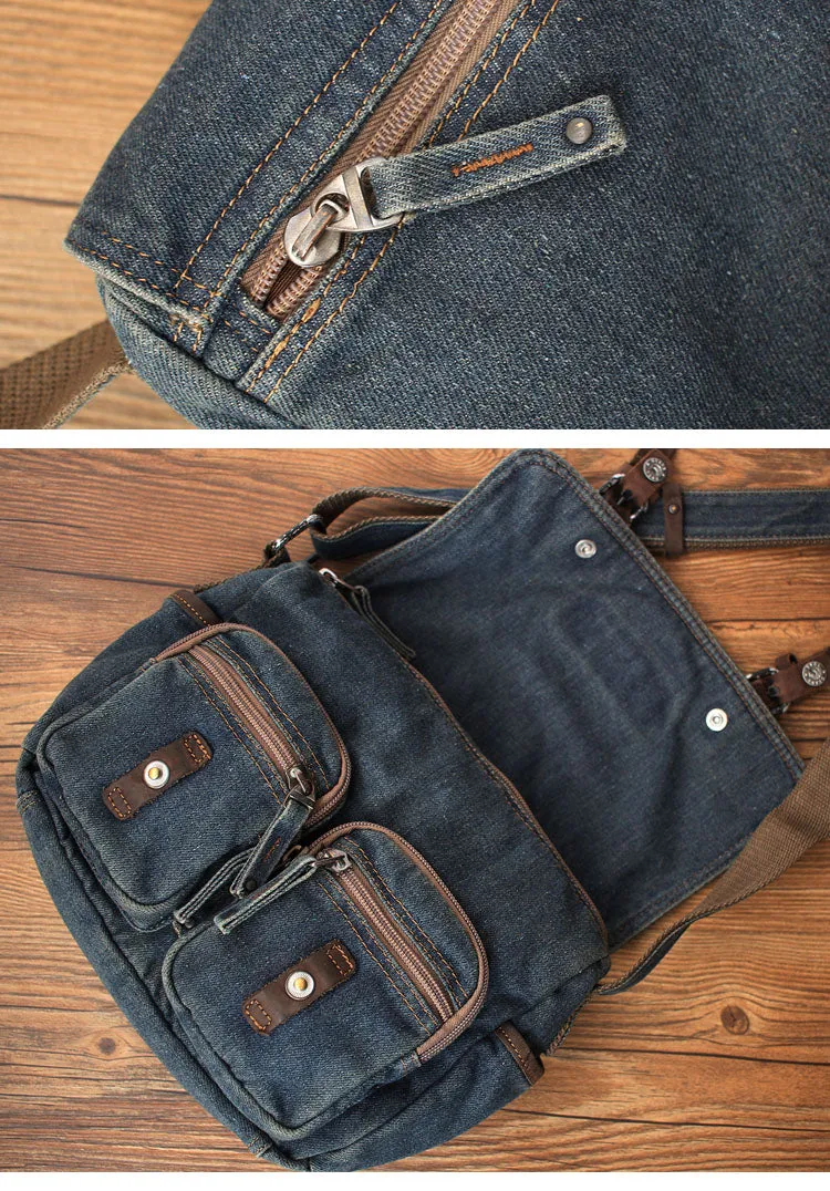 Blue Denim Mens Small Side Bag Denim Small Messenger Bag Vintage Denim Crossbody Bag For Women