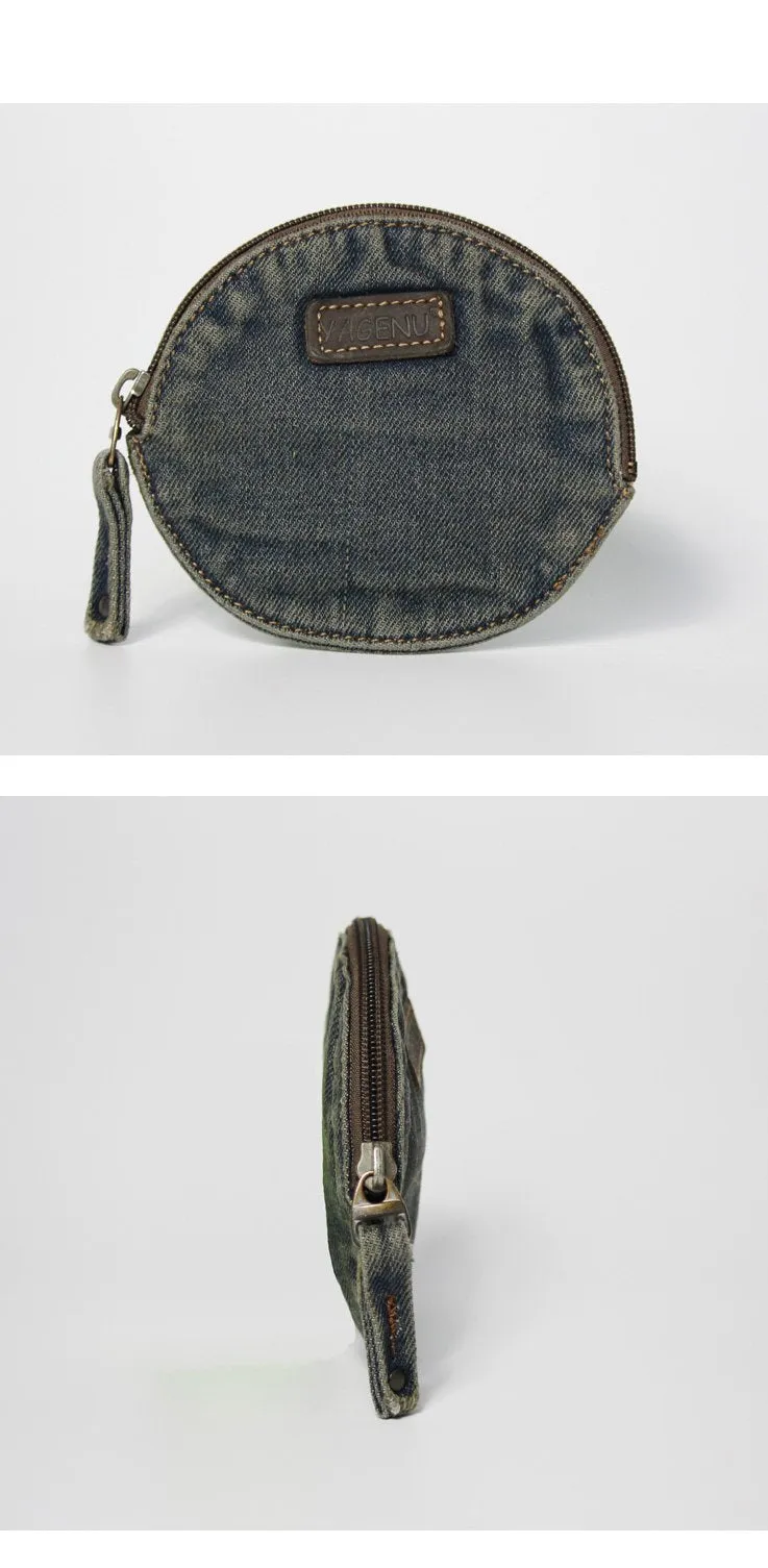 Blue Denim Mens Small Wallet Short Wallet Keychain Wallet Coin Purse For Men